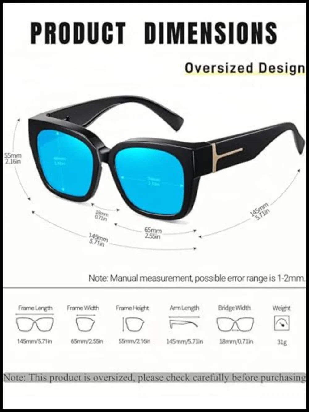 Oversized Fit Over Sunglasses Square Polarized UV400 TR90